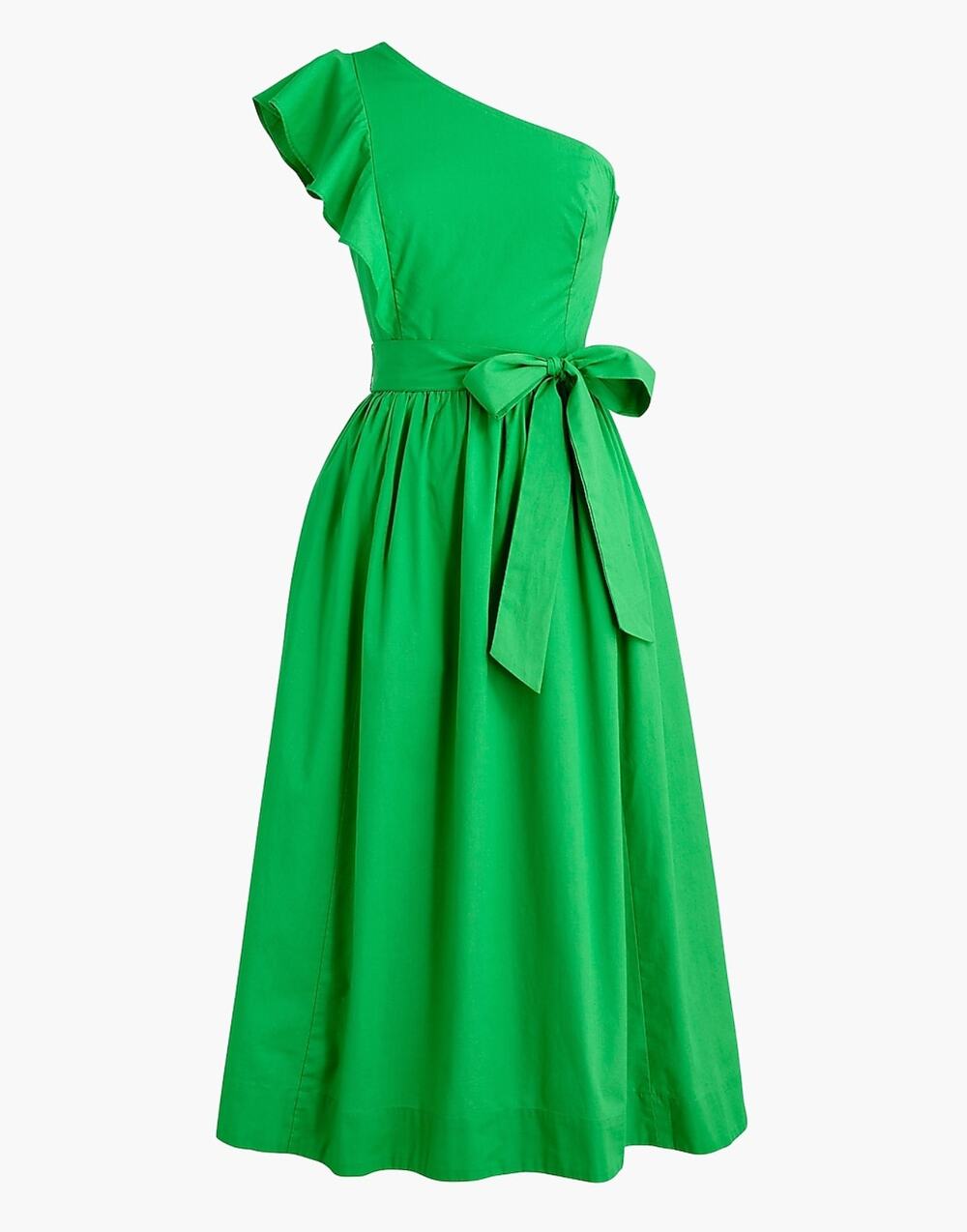 J.Crew One Shoulder Midi Dress A Line Ruffle Pockets Kelly Green US 00 NWT